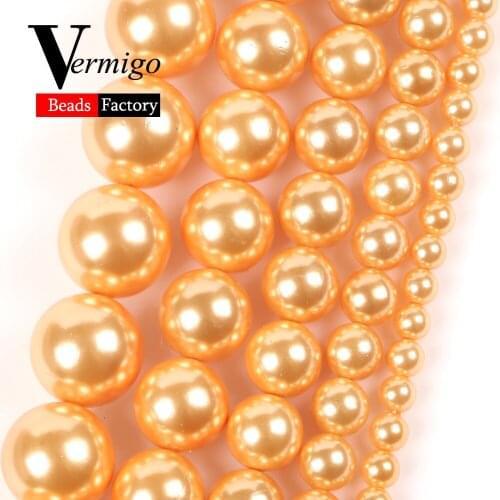 4/6/8/10/12mm Natural Champagne Gold Shell Round Beads Stone Spacer Beads for Jewelry Making Diy Bracelet Necklace Accssories