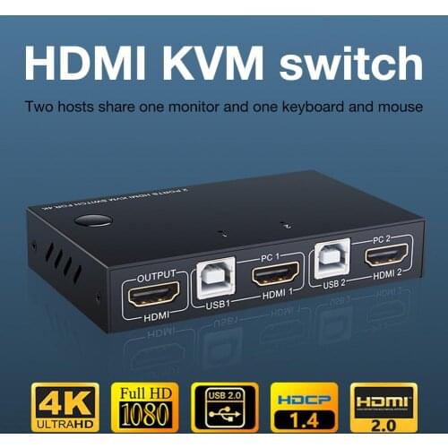 KVM HDMI Switch USB Switch Hub 4K HDMI Switcher Box 2 In 1 Switcher Notebooks For Laptop HDTV Metal Shell With 2 USB Cable