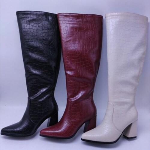 LDHZXC 2020 Boots Women Winter Knee High Boots Platform High Heel Long Boots Big Size 44 45 Sexy Shoes bottes femme Black