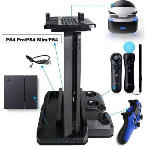 Multifunctional Vertical Console Cooling Stand for PS4 Pro/PS4 Slim/PS4 Controller Charger Station VR Showcase Holder for PS4