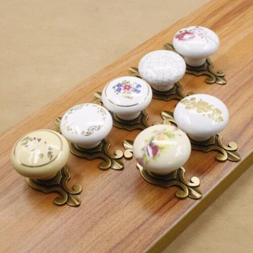 New Fashion 1005 Vintage Alloy Gasket Ceramic Cupboard Handles Single Hole Cabinet Handles With Screws Handles Drop Shipping