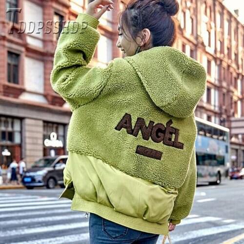 2019 New Womens Jacket Imitation Lambswool Hooded Winter Jacket Women Parkas Slim Snow Outwear