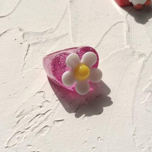 2021 New Fashion Resin Colorful Cute Rings Yellow Smiley Sunflower Trending Jewelry Accessories For Women Party Travel Gifts
