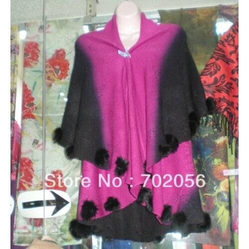 Luxury Faded 2 tone rabbit fur ball fringed wraps shawl Sarongs Hijabs scarf ponhos stole mixed colors 5pcs/lot #3445