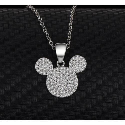 S925 Sterling Silver Mickey head Ladies Secklace Micro Inlay Personality Fashion Simplicity Necklace Jewelry Pendant