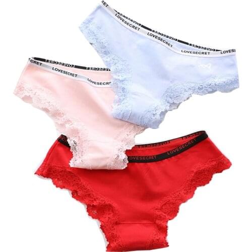 Sexy Panties 3Pcs/sett Womens Lace Panties Seamless Soft Cotton Lingerie Breathable Pants Sexy Briefs Girls Soft Underwear L XL