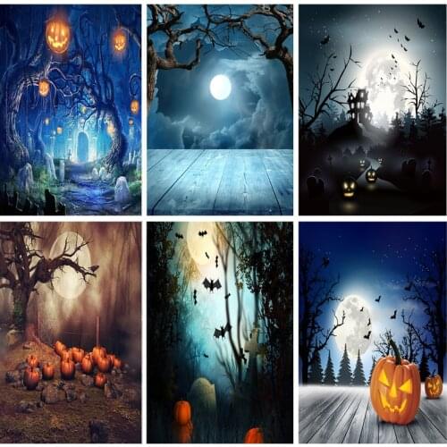 SHENGYONGBAO Halloween Backdrop Pumpkin Castle Forest Moon Baby Photography Background For Photo Studio Props 1911 CXZM-51