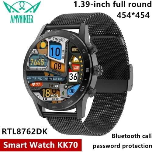AMYNIKEER Smart Watch KK70 Bluetooth Call Music Wireless Charging 1.39 Inch 454*454 Pointer And Digital Display IP68 Waterproof