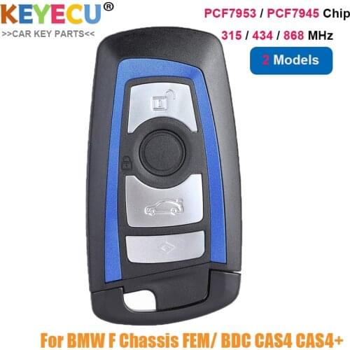 KEYECU Blue Color Smart Remote Control Car Key for BMW CAS4/ FEM / BDC 1 3 5 7 F Series, FOB 4 Buttons - 315MHz/ 434MHz/ 868MHz