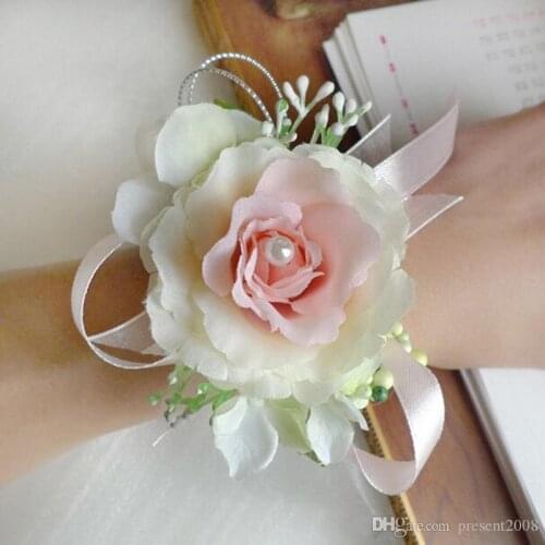 Bridal Wrist Flower Corsage Bridesmaid Sisters Hand Flowers Wedding Prom Artificial Silk Flowers Bracelet valentines day gift