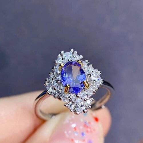 Party Gift Super Good color 100% Real and Natural Tanzanite ring 925 sterling silver Fine Ring Fashion Wedding Ring