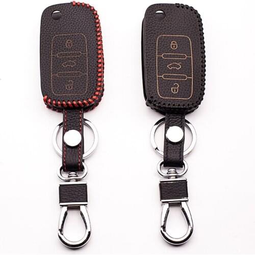 High Quality Leather Key Cover for Volkswagen Volkswagen Golf 6 MK6 Golf Polo CrossFox Plus Jetta Tiguan Dust Collector 3 Button