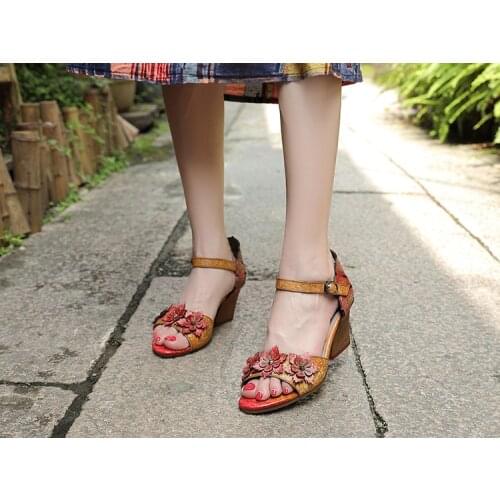 Individual thick-heeled comfortable recreational retro-style high-heeled womens shoes