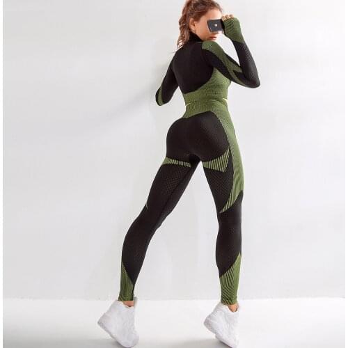 Women Sportwear Long Sleeve Sport Set Zipper Top Sport Suit Seamless Workout Clothes for Sportswear Women Gym Fitness Tracksuit