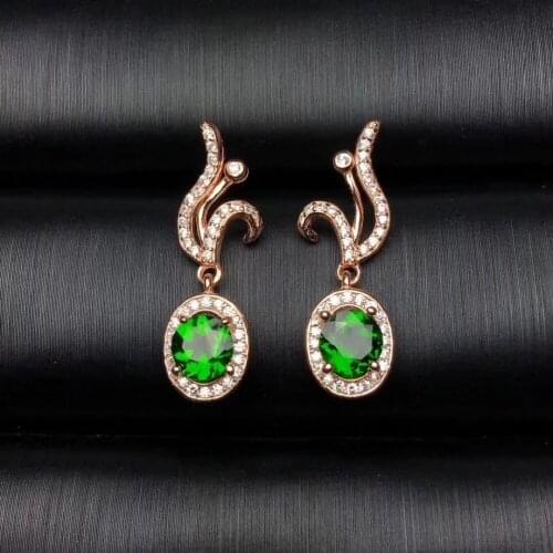 Natural green diopside stud earrings 925 silver natural green gemstone earrings women fashion Elegant flame Earrings for party