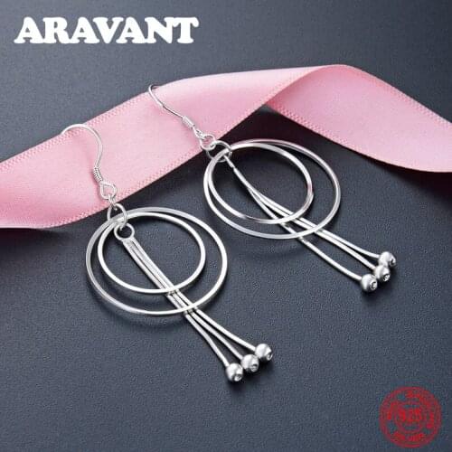 New Fashion 925 Silver Round Drop Earrings For Women Geometric Silver Earring Wedding Jewelry