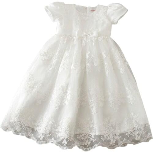 Ivory Christening Gown for Newborn Baby Girls Short Sleeve Boutique Lace Flower Baptism Dress Toddler Birthday Baptismal Outfits