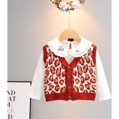 Kids Children Girls Knitwear Waistcoat Tank Outwear Cardigan Knitting Leopard Camis Sweater S12877