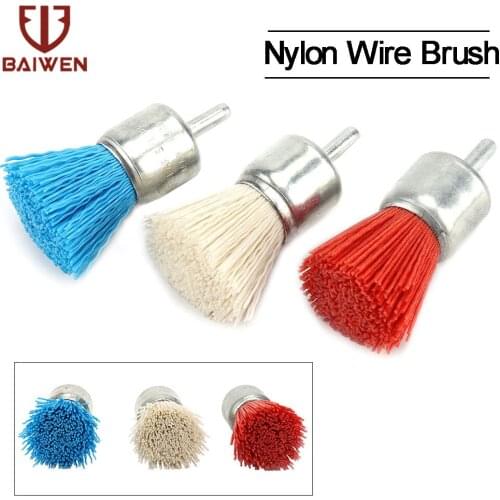 1/3pcs 30mm Nylon Abrasive Brush Pen Shape Grit 80 120 240 for Drill Cleaning Polishing Wood Deburring and Removing 1/4'' Shank