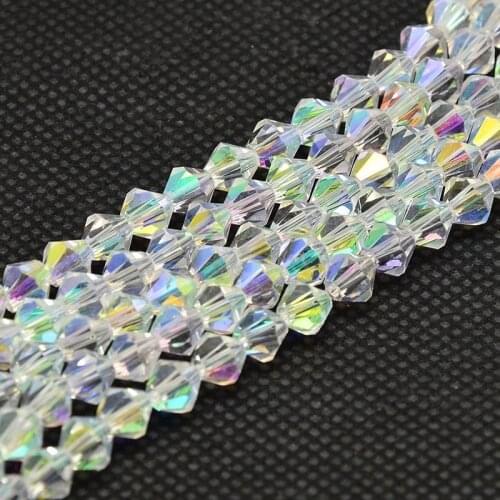 10 Strands 6x6mm Glass Bead Strands Faceted AB Color Plated lmitate Crystal Electroplate Bicone for Jewelry Making Hole: 1mm
