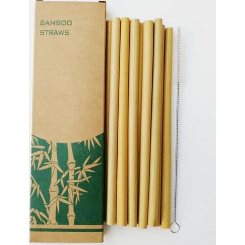 10Pcs/Set Natural Yellow Bamboo Straw Reusable Drinking Straws with Case + Clean Brush Eco-friendly Bamboo Straws Bar Tools