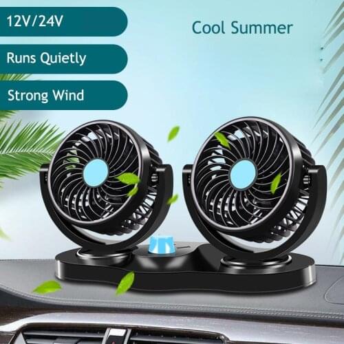 12V 24V 360 Degree All-Round Adjustable Car Auto Air Cooling Dual Head Fan Low Noise Car Auto Cooler Air Fan Car Fan Accessories
