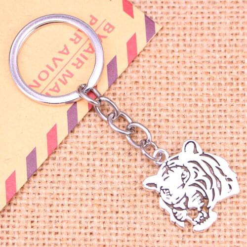 20pcs New Fashion Keychain 27*24 mm roaring tiger head Pendants DIY Men Jewelry Car Key Chain Ring Holder Souvenir For Gift