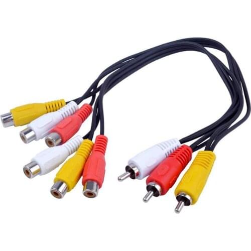24cm 3 RCA female to 6 RCA male Plug Audio Video AV Cable Adapter RCA Jack Splitter Cable Extension AV Cord For TV DVD 5pcs/lot