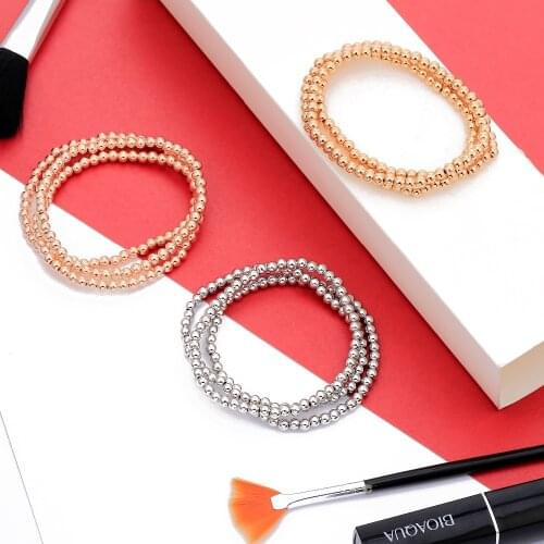 3Pcs Beads Bracelets Simple Metal Custom Rose Gold Elastic Bangles Femme Gifts For Women Punk Fashion Jewelry 2021 New