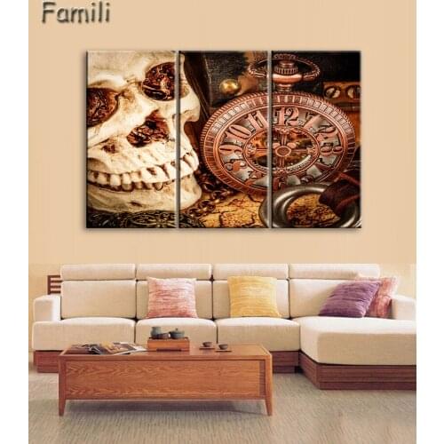 3pcs Canvas Poster Vintage Pocket Clock Time Minute Watch Elegant Style Ancient Map Still Life Room Home Wall Modern Art Decor