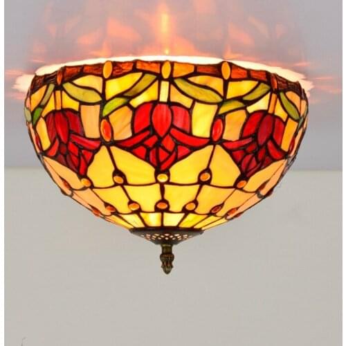 30cm American Pastoral Red Tulip Colored Glass Restaurant Bedroom Corridor Corridor Bathroom Glass Ceiling Lamp