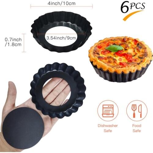6Pcs/set Tart Quiche Flan Pan Molds Non-Stick Pizza Pie Pan Baking Tools Removable Loose Bottom Pie Pizza Cake Mold