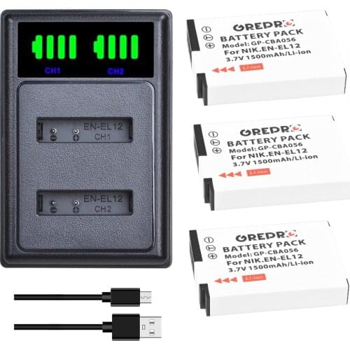EN-EL12 EN EL12 Battery and Charger for Nikon Coolpix S9900 S9500 AW110 AW120 S9100 S8000 S9300 S8200 S8100 P300, KeyMission 360
