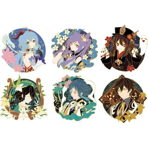 Anime Genshin Impact Venti Zhongli Xiao Metal Keychain Cartoon Pendant Keyring Toys Metal Badge Brooch Decor Cosplay