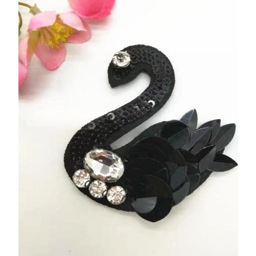 Black Swan Patches With Rhinestone Applique Sequined Sew On Without Glue 6cm Patch