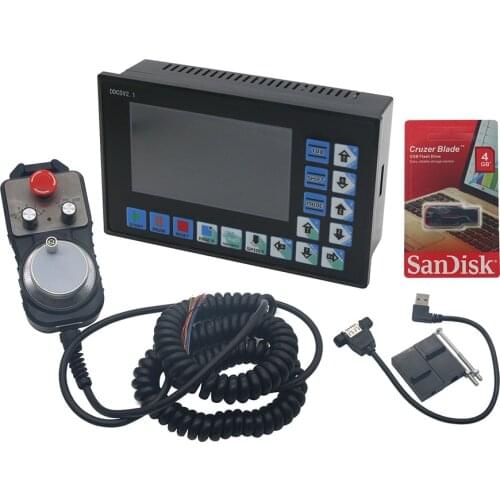 CNC 4-Axis Motion Controller 500KHz Stepper Motor Driver DDCSV2.1 + 4-Axis MPG Pendant Handwheel & Emergency Stop