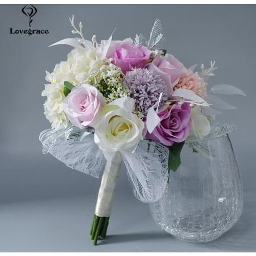 Purple Pink Wedding Bouquet for Bridesmaids Silk Roses Wedding Flowers Bridal Bouquets Artificial Flore Marriage Home Decoration