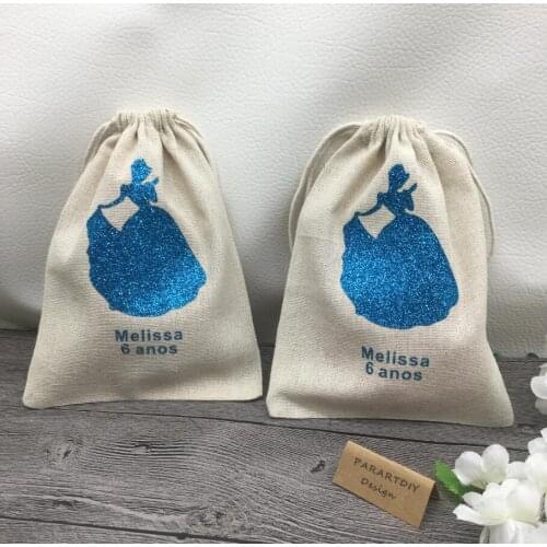 Customize miss lady princess birthday baby shower favor Jewelry gift Bags Drawstring muslin pouches birthday gift bags