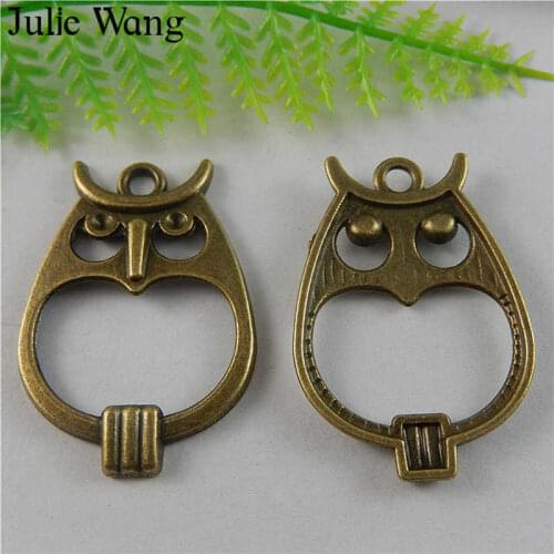 Julie Wang 10PCS Simple Owl Animal Antique Bronze Birds Charms Alloy Suspension Pendant Earrings Jewelry Making Accessory