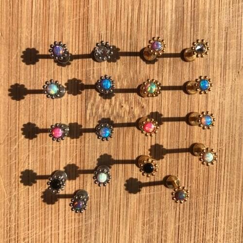 Labret Rings Stainless Steel 16G Internal Thread Opal Flower Trinity Tragus Helix Conch Cartilage Daith Piercing Earring Jewelry