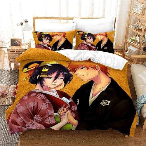 2/3pcs Anime BLEACH 3D Printed Bedding Set Soft Comfortable Duvet Cover with Pillowcase Set Bedclothes for Lovers Couple Bedroom