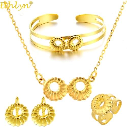 Ethlyn Gold Color Kids /Children/Girls Four-pcs Jewelry Set, Bangles /Earrings/ Necklace/Ring African Baby Jewelry Sets S314