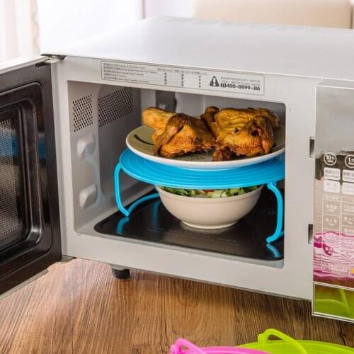 Kitchen Microwave Oven Shelf Bowls Layered Disc Tray Rack PP Material Shelving Double-Insulated Potholders Multifunction KC1373