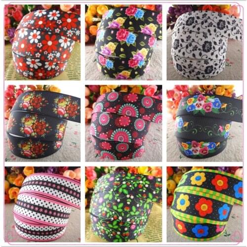 18092725, 1" 25mm 5 yards flowers printed grosgrain ribbons DIY hair bows handmade materials