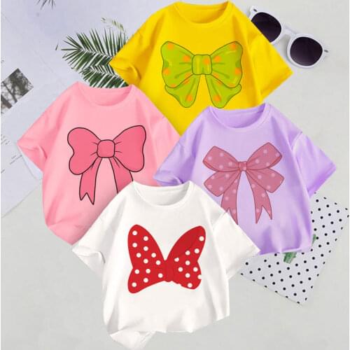 Summer 2021 Beautiful And Cute Bow Print White T-Shirt Top For Children Boys And Girls 2 3 4 5 6 7 8 9-year-old Unisex Clothes
