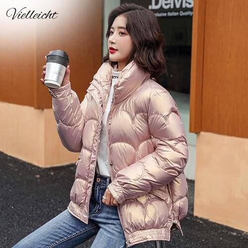 Vielleicht Fashion Winter Jacket Thick Warm Short Parkas Women Winter Coat Elegant Shinny Cotton Stand Collar Jackets Female