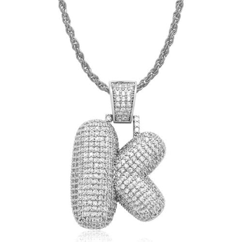 OMYFUN Factory Price Fashion Letter K Necklace with CZ Paved Initial Pendant Bijoux Hip Hop Bling Men Jewelry Free Shipping