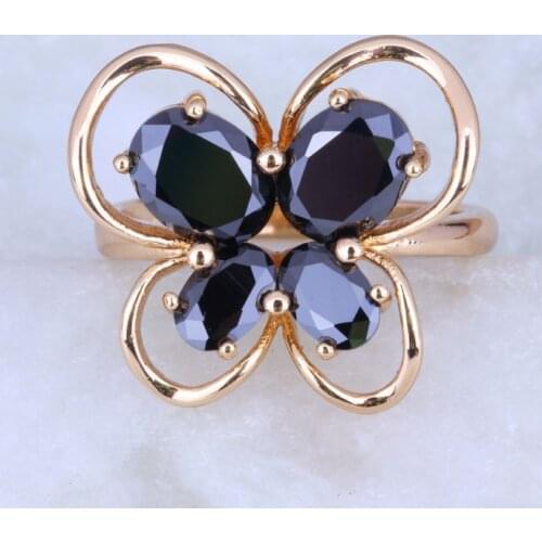 Trendy Party Beautiful Butterfly Black imitation Onyx Rings for Women Yellow Gold Color Jewelry Size 5.5/7/8/9 X0219