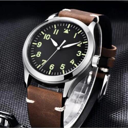 CORGEUT Brand Automatic 42mm Men Wristwatch Sapphire Glass Black Dial Leather Strap