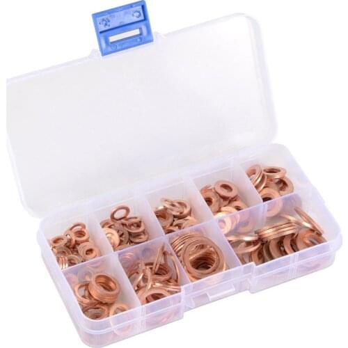 120Pcs/280Pcs M5/M6/M8/M10/M12/M14 Copper Washer Gasket Nut and Bolt Set Flat Ring Seal Assortment Kit for Sump Plugs Water